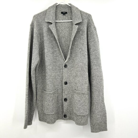 New Express Gray Wool Blend Button Front Chunky Knit Cardigan Men's XL - Picture 1 of 4
